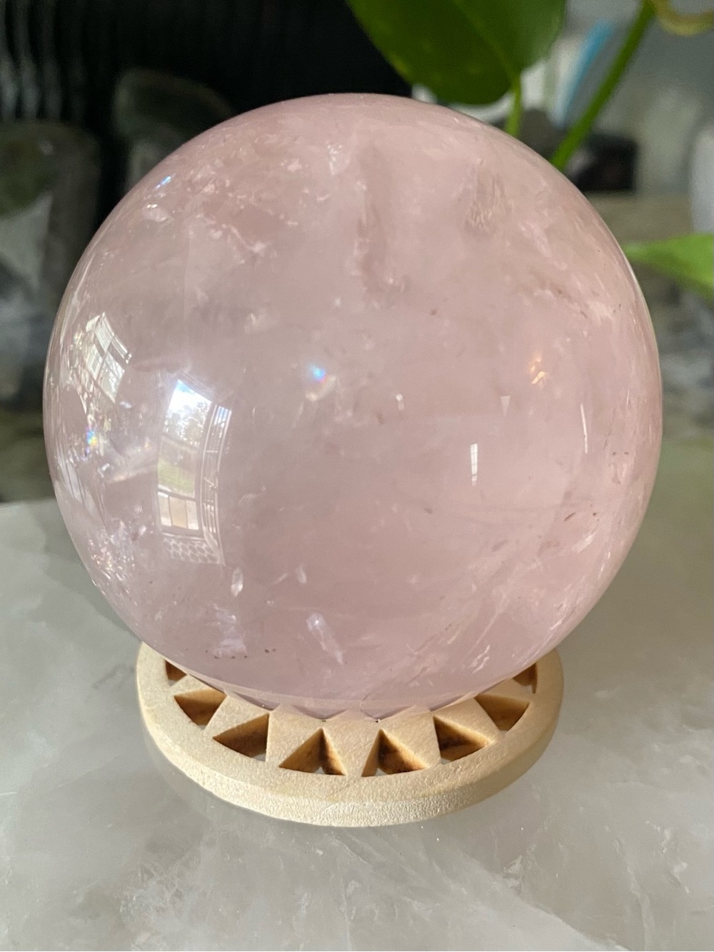 🌈💗 2.46” Rose Quartz Sphere — Rainbow Sweetheart! 💗🌈